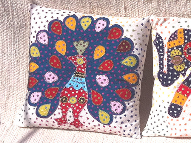 Barmer Appliqué Pillow Cover - Peacock from Sprout Enterprise®