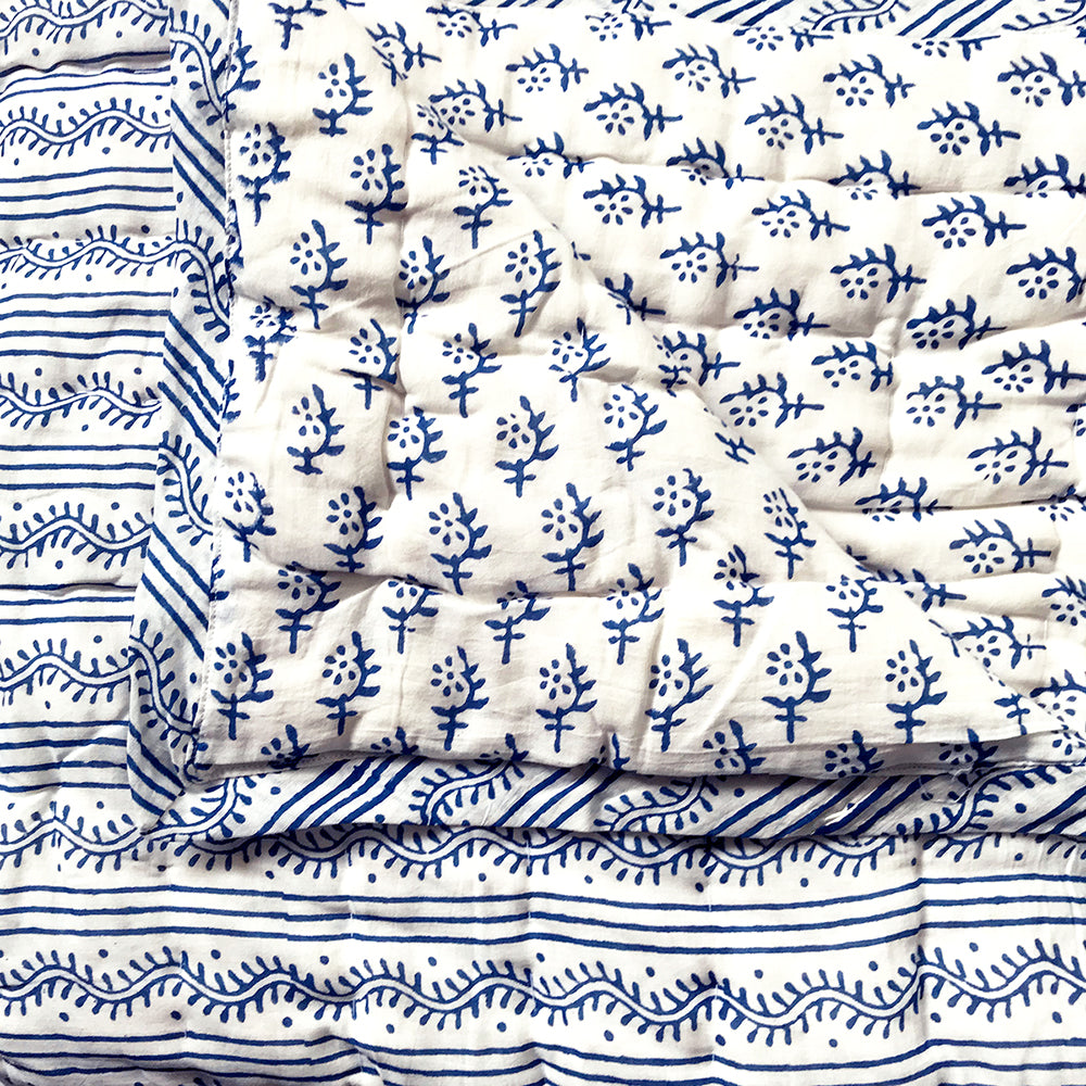 Tilonia® Twin Quilt - Centipede Stripe & Sprig in Blue from Sprout Enterprise®