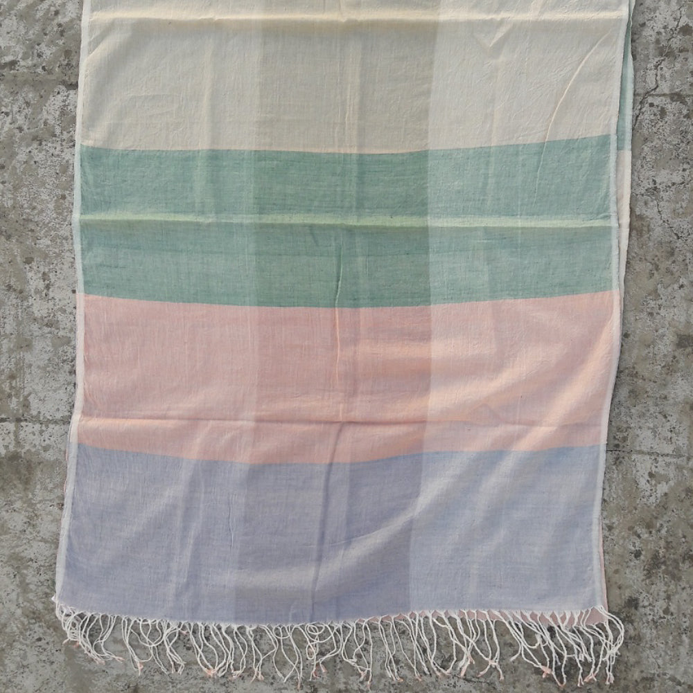 Kala Swaraj Mulmul Cotton Shawl - Green, Pink and Blue Bands from Sprout Enterprise®