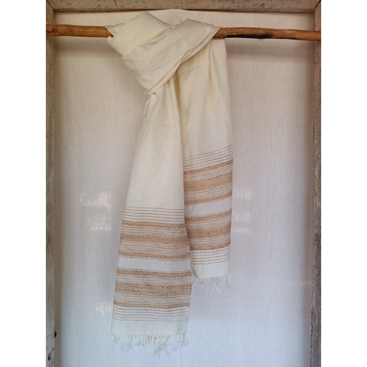 Handwoven Kuchy Large Shawl in Handspun Tussar Silk &amp; Merino Wool