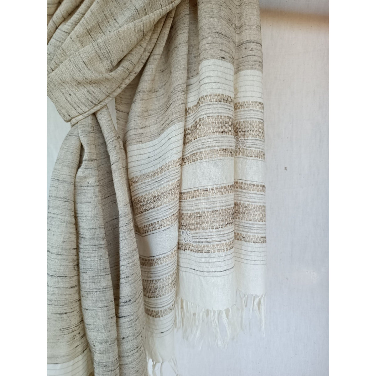 Handwoven Kuchy Large Shawl in Tussar Silk &amp; Merino Wool