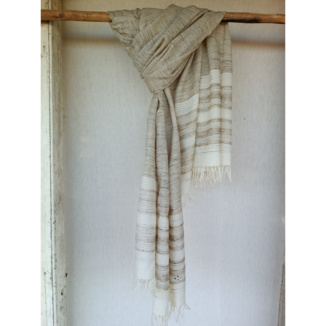 Handwoven Kuchy Large Shawl in Tussar Silk & Merino Wool