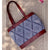 Tilonia® Leather Tote Bag with Blue & White Diamond Fabric