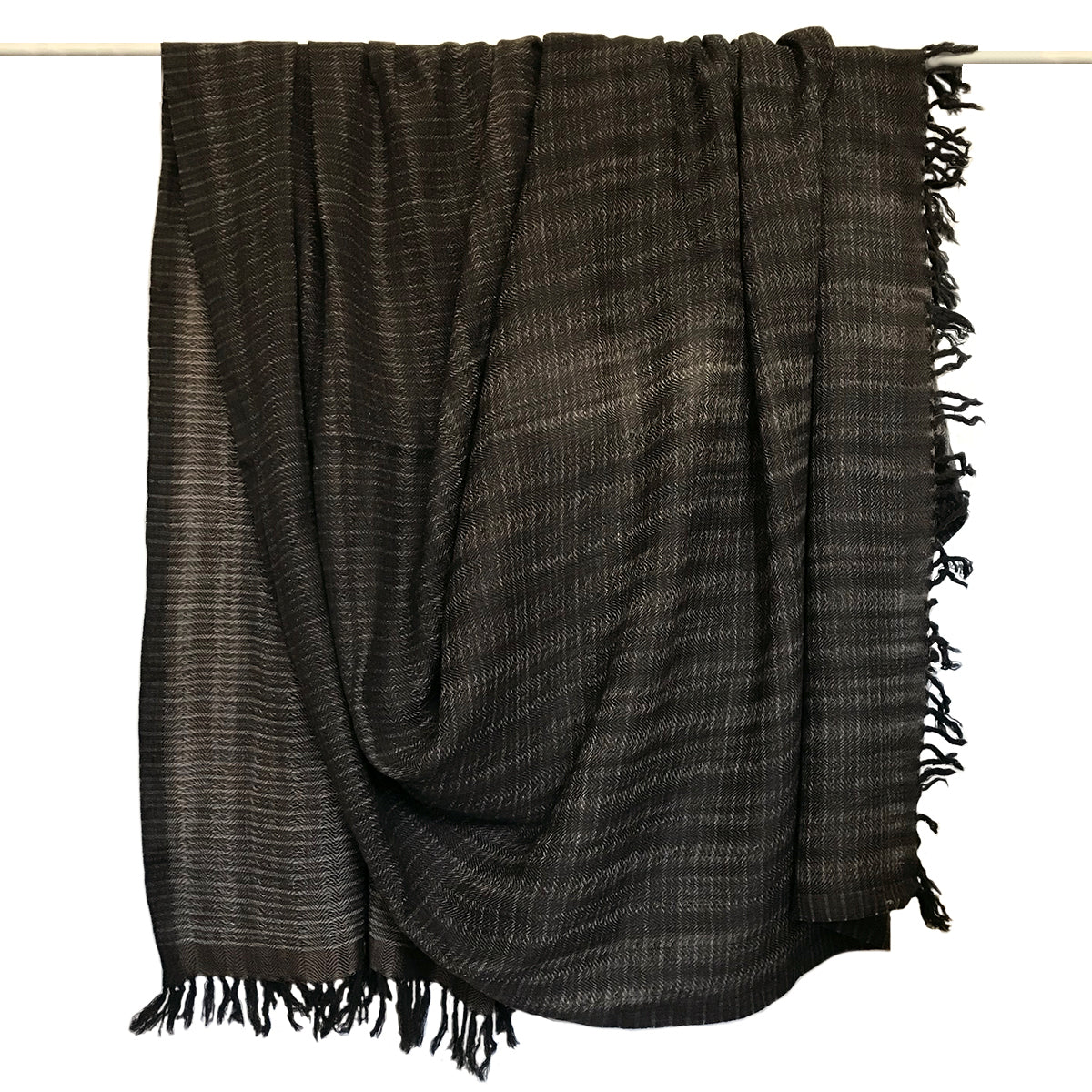 WomenWeave Handwoven Merino Wool &amp; Khadi Cotton Shawl - Chestnut Stripes