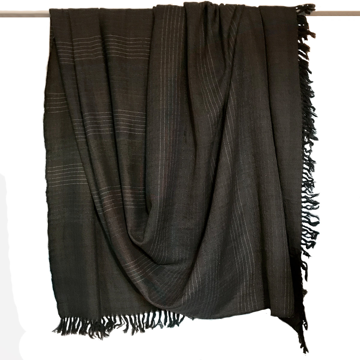 WomenWeave Handwoven Merino Wool & Khadi Cotton Shawl - Chestnut with  Pinstripes